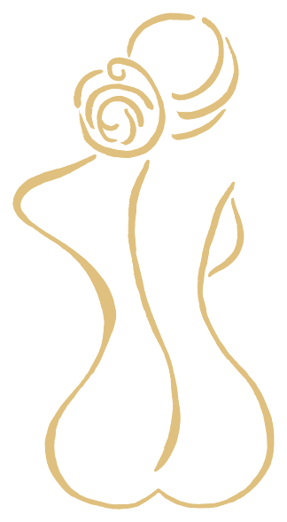 Gold line drawing of a feminine form